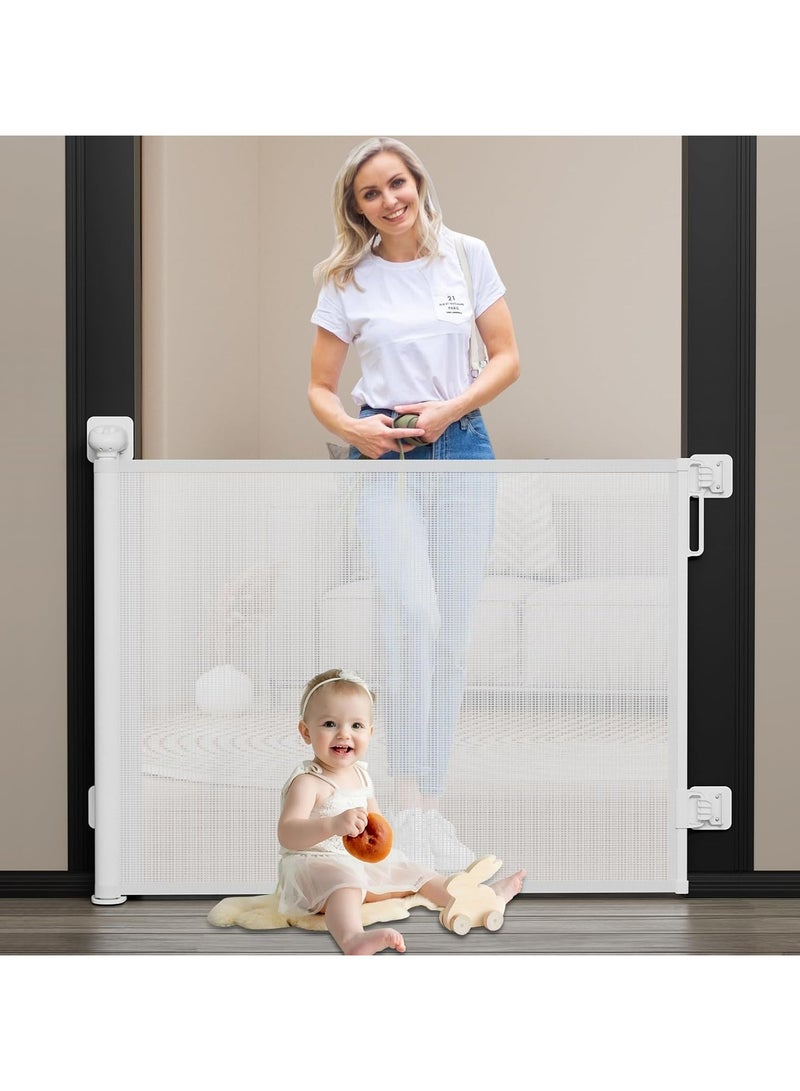 OHAHO Retractable Baby Gate Mesh Baby Gate or Mesh Dog Gate 88.5CM Tall Extends up to 140CM Wide Child Safety Gate for Doorways Stairs Hallways Indoor/Outdoor（White 88.5x150cm) - Image 1