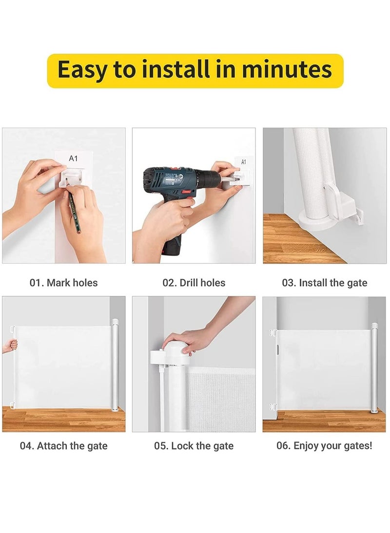 OHAHO Retractable Baby Gate Mesh Baby Gate or Mesh Dog Gate 88.5CM Tall Extends up to 140CM Wide Child Safety Gate for Doorways Stairs Hallways Indoor/Outdoor（White 88.5x150cm) - Image 5