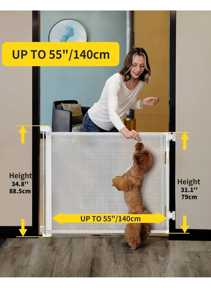 OHAHO Retractable Baby Gate Mesh Baby Gate or Mesh Dog Gate 88.5CM Tall Extends up to 140CM Wide Child Safety Gate for Doorways Stairs Hallways Indoor/Outdoor（White 88.5x150cm) - Image 3