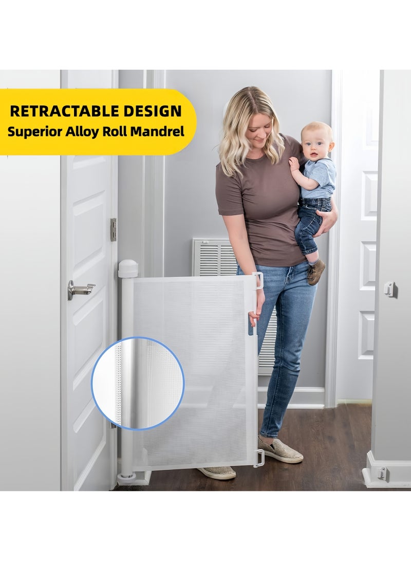 OHAHO Retractable Baby Gate Mesh Baby Gate or Mesh Dog Gate 88.5CM Tall Extends up to 140CM Wide Child Safety Gate for Doorways Stairs Hallways Indoor/Outdoor（White 88.5x150cm) - Image 2