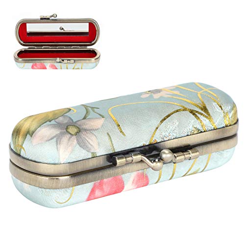 Yinhing Small Rose Lipstick Case Holder With Mirror - Mini Cosmetic Storage Box for Lip Gloss - Vintage Floral Ladies Jewelry Organizer Purse Bag - Image 1