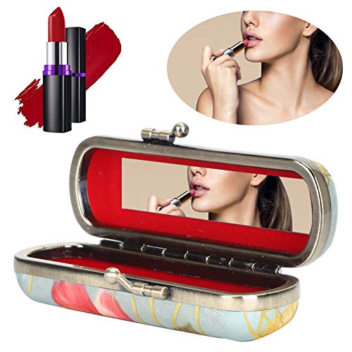 Yinhing Small Rose Lipstick Case Holder With Mirror - Mini Cosmetic Storage Box for Lip Gloss - Vintage Floral Ladies Jewelry Organizer Purse Bag - Image 2