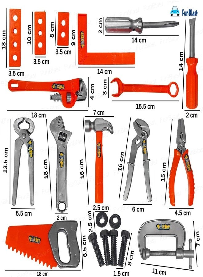 FunBlast Tool Kit Set Toy for Kids – 22 Pcs Little Engineering Workshop Toy Set, Pretend Role Play Toys, DIY Construction Tools Playset for Boys & Girls, Learning Toy for Toddlers (Multicolor) - Image 3