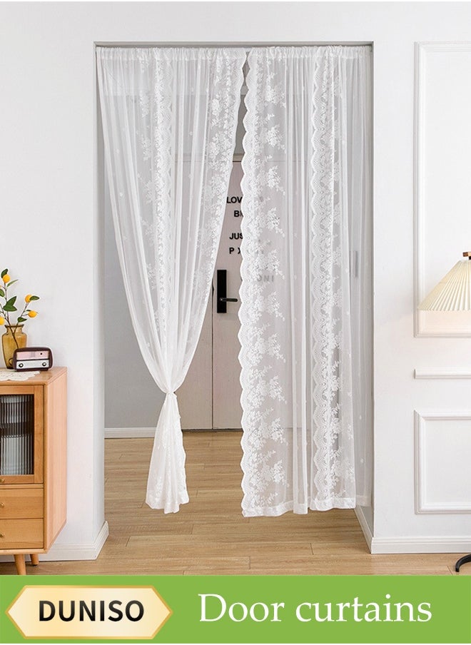 DUNISO White Mesh Door Curtain, Curtain, Gauze Curtain, Retractable Rod, Small Window Water-Blocking Short Curtain, Width 0.8-1.5m High 2m (Open), Suitable For Small Windows In The Living Room, Kitchen Cabinets, Doors  - Image 1