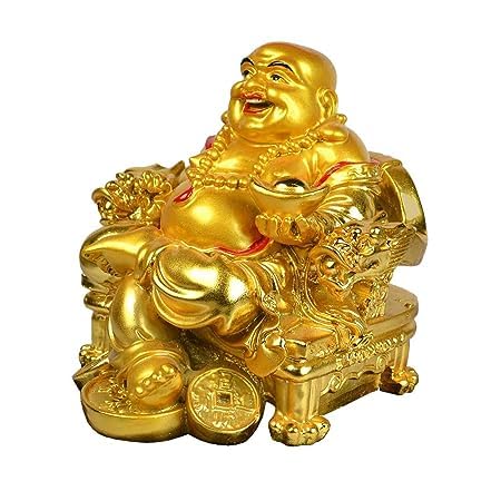 PICKARTME A Feng Shui Laughing Buddha Figurine | Happiness And Money Wealth Sitting Idol Decor For Pooja Ghar, Office & Home Temple (Gold), 7 cm, 6 cm - Image 2