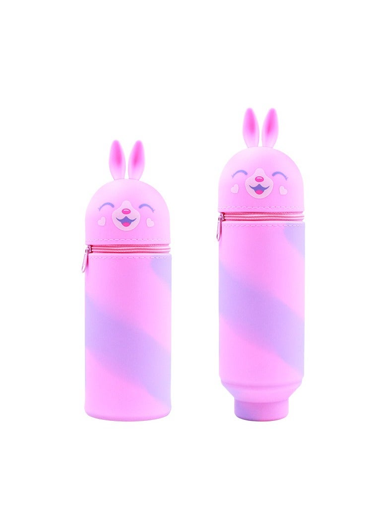 Cute Bunny Silicone Pencil Case Kids Standing Pen Holder Retractable Foldable Stationery Bag Waterproof School Pencil Pouch Pouch