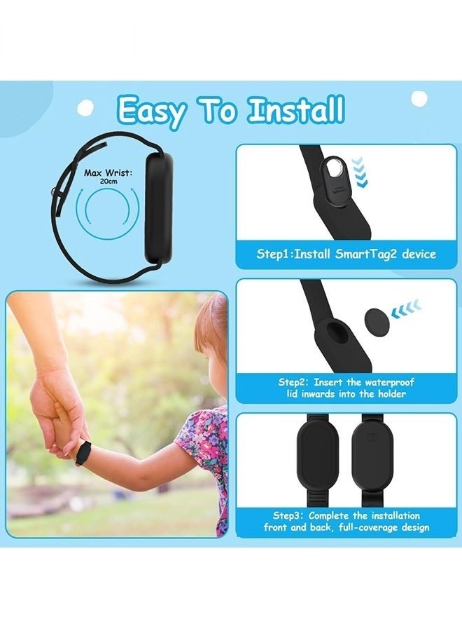 With Silicone Bracelet for Samsung Galaxy Smart Tag 2 - Silicon Protective Case - Adjustable Anti-Lost Watch Band for Toddler Child Protective Case for Backpack, Kids, Elders, Luggage, Pets - Black - Image 5