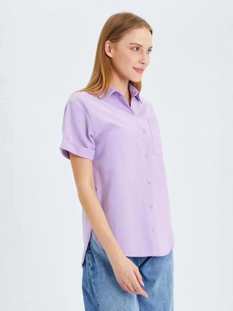 Mixray Lilac Purple MIXRAY Short Sleeve Shirt with Pockets for Women | Best Price UAE