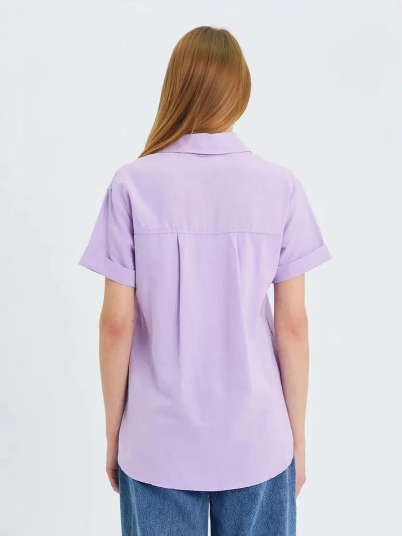 Mixray Lilac Purple MIXRAY Short Sleeve Shirt with Pockets for Women | Best Price UAE