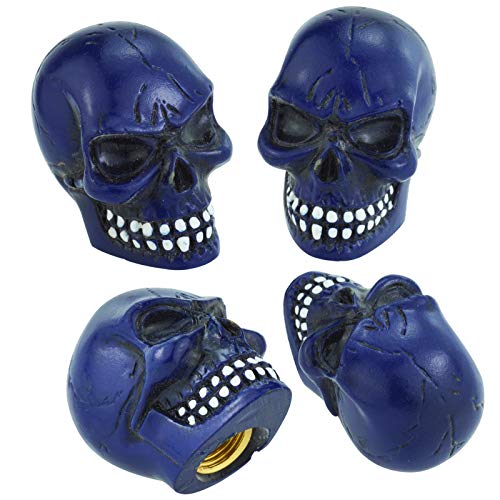 Lunsom Skull Air Valve Cap Resin Valves Cover Caps Car Wheel Tire Stem Covers Accessories Fit Most Vehicle, Cars, Bike, Motorcycle,Truck (4PCS, Blue) - Image 1