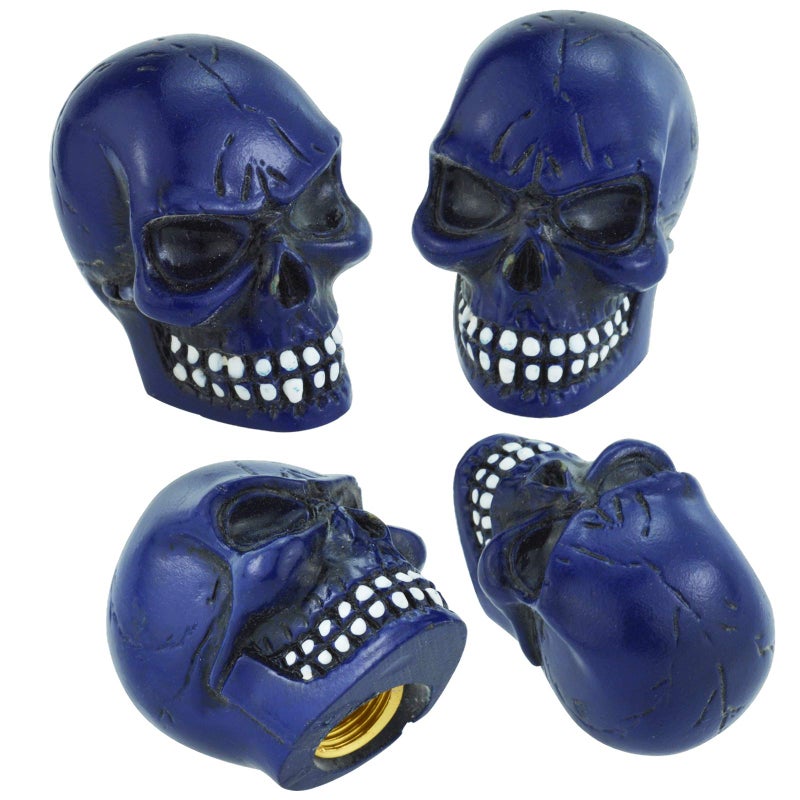 Lunsom Skull Air Valve Cap Resin Valves Cover Caps Car Wheel Tire Stem Covers Accessories Fit Most Vehicle, Cars, Bike, Motorcycle,Truck (4PCS, Blue) - Image 4