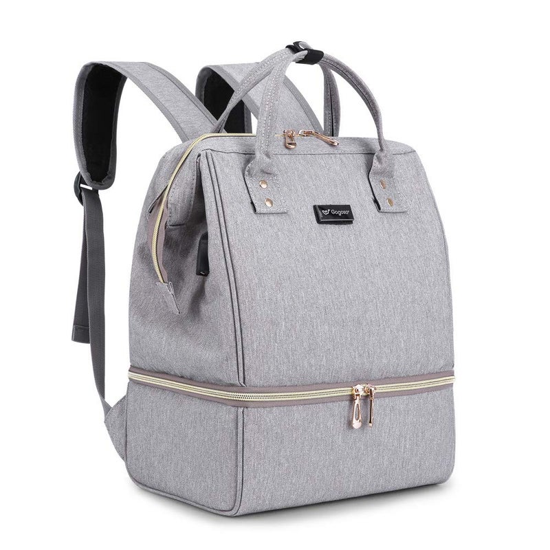 Gogoso GOGOSO Breast Pump Bag Lunch Bags Breastmilk Cooler Backpack Breastfeeding Mom Gray 