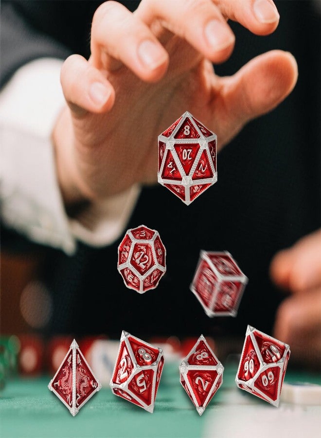 DND DADO Metal Dice Set, Dragon Pattern, 7pcs Polyhedral Metal DND Dice Set, DND Starter Set, D&D Gifts with Gift Box, Role Playing Board Games Accessories, Red - Image 5