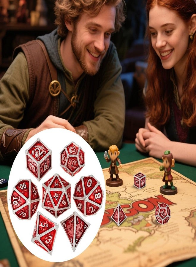 DND DADO Metal Dice Set, Dragon Pattern, 7pcs Polyhedral Metal DND Dice Set, DND Starter Set, D&D Gifts with Gift Box, Role Playing Board Games Accessories, Red - Image 4