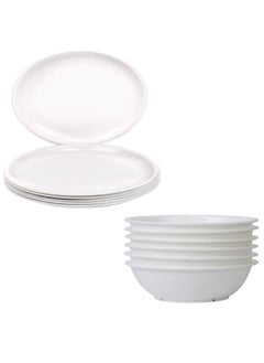 Everbuy Everbuy® Microwave Safe & Unbreakable Round Full Plates with Bowl (Pack of 6 Plates & 6 Bowl Set.- 12 Pieces) - White Color (Made in India)  - Image 1