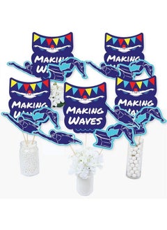 Big Dot of Happiness Making Waves Swim Team Swimming Party Or Birthday Party Centerpiece Sticks Table Toppers Set Of 15  - Image 2