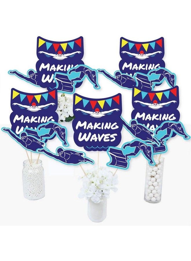 Big Dot of Happiness Making Waves Swim Team Swimming Party Or Birthday Party Centerpiece Sticks Table Toppers Set Of 15  - Image 2