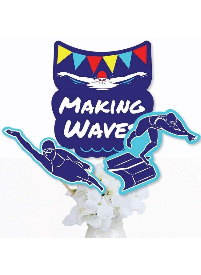 Big Dot of Happiness Making Waves Swim Team Swimming Party Or Birthday Party Centerpiece Sticks Table Toppers Set Of 15  - Image 3