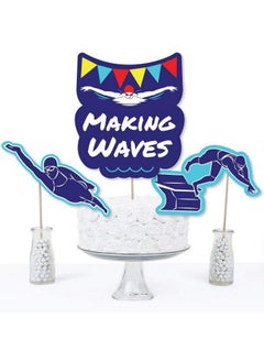 Big Dot of Happiness Making Waves Swim Team Swimming Party Or Birthday Party Centerpiece Sticks Table Toppers Set Of 15  - Image 4