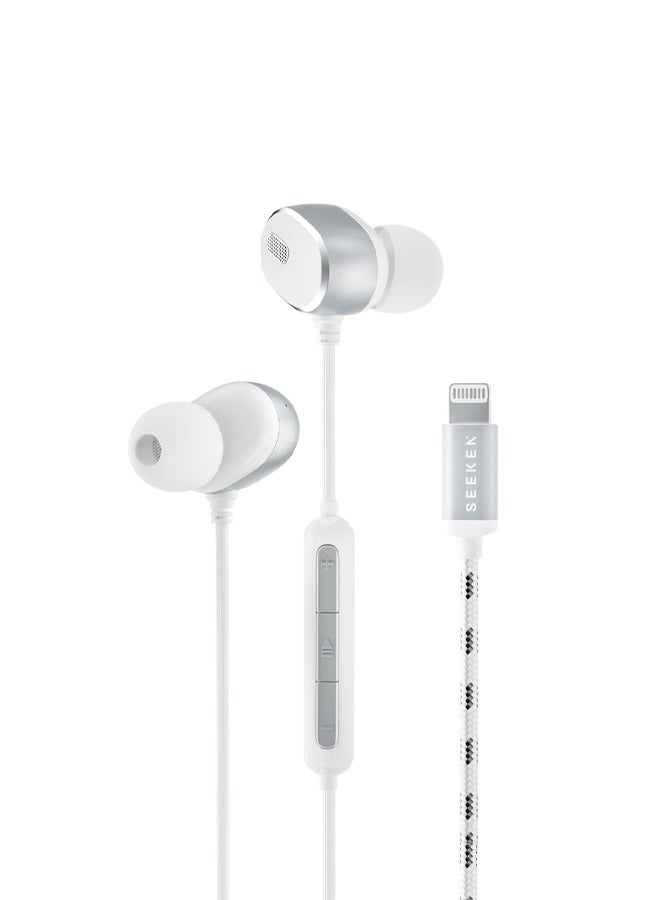 SEEKEN Wired Stereo Earphone with iOS Connector - White | High-Resolution Audio | Campatible with Iphone and Samsung | Long Battery Life | Premium Design | High-Quality. - Image 1