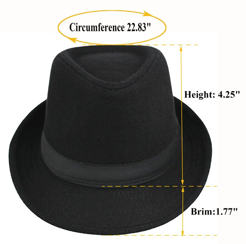 UTOWO Mens Classic Plaid Manhattan Structured Gangster Trilby Fedora Hat Cuban Style Derby Hat Jazz Cap Black - Image 2
