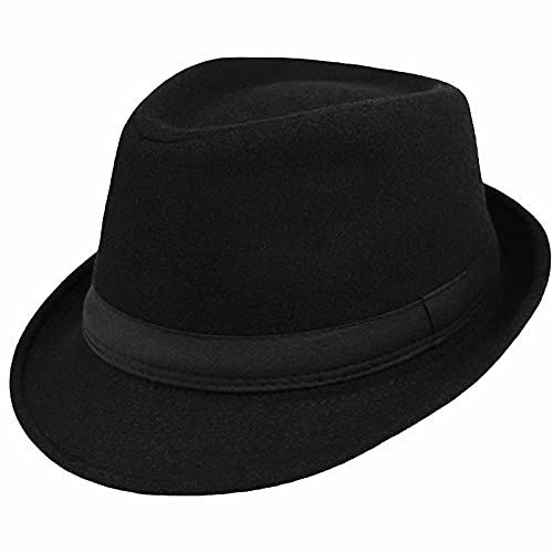 UTOWO Mens Classic Plaid Manhattan Structured Gangster Trilby Fedora Hat Cuban Style Derby Hat Jazz Cap Black - Image 1
