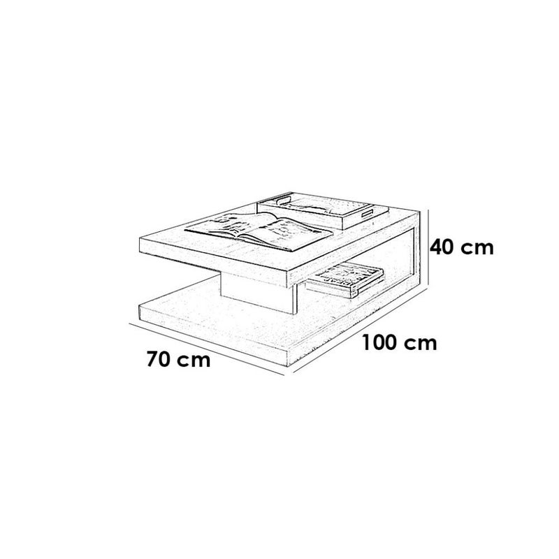 بيتك طاولة قهوة خشب بني و ابيض - 100×40×70 سم - Image 2