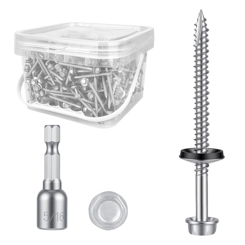 Kryonix Metal Roofing Screws #10 x 2-1/2 Inch, 520pcs Hex Head Self-Drilling Sheet Metal Screws with EPDM Rubber Washer, Rust-Resistant Coating Screws for Metal Roof Panels, Wood Siding, Pole Barns - Image 1