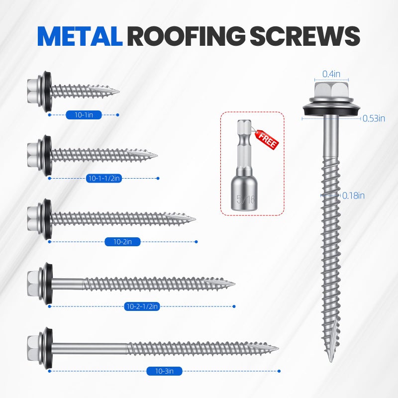 Kryonix Metal Roofing Screws #10 x 2-1/2 Inch, 520pcs Hex Head Self-Drilling Sheet Metal Screws with EPDM Rubber Washer, Rust-Resistant Coating Screws for Metal Roof Panels, Wood Siding, Pole Barns - Image 4