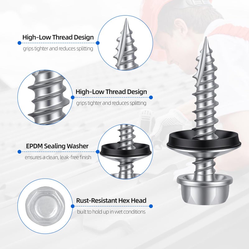 Kryonix Metal Roofing Screws #10 x 2-1/2 Inch, 520pcs Hex Head Self-Drilling Sheet Metal Screws with EPDM Rubber Washer, Rust-Resistant Coating Screws for Metal Roof Panels, Wood Siding, Pole Barns - Image 3