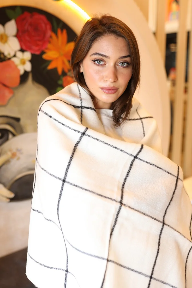 ريمسا مايو Square Patterned Scarf Shoulder Shawl 70X180 cm 1210 Ecru