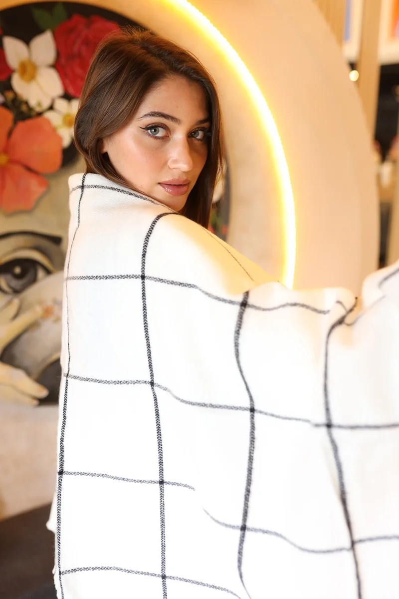 ريمسا مايو Square Patterned Scarf Shoulder Shawl 70X180 cm 1210 Ecru