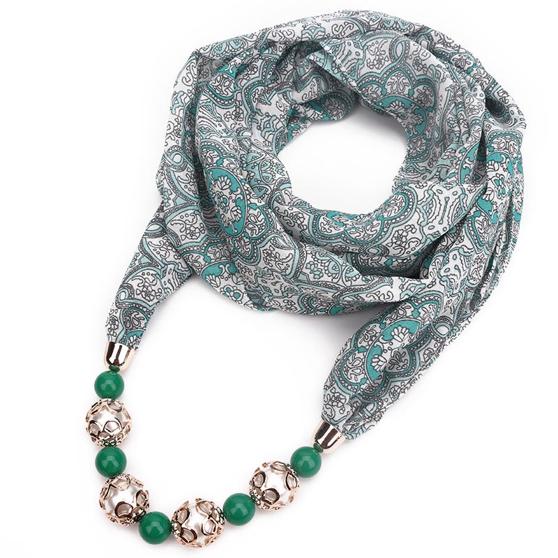 Beaded Pendant Scarf Clothing Printed Chiffon Necklace Scarf Neck Set - Image 1