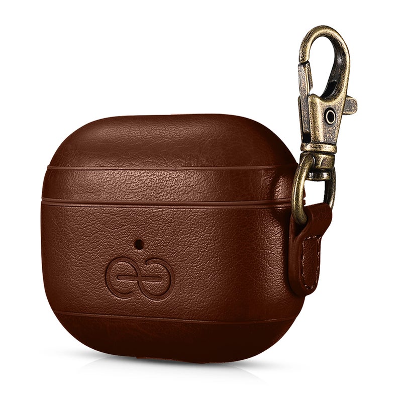 Dreem Om Case Cover with Keychain Clip Compatible with AirPods 3 for Apple AirPods 3rd Generation, Vegan Leather AirPod Case for Men & Women, Luxury Earbuds Accessory for iPhone - Coffee - Image 1