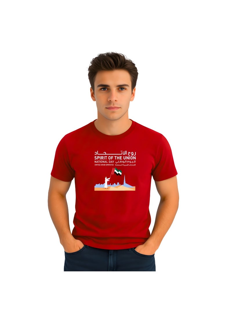 PRINTSHOP4ME UAE Men's Round Neck T-Shirt For Celebrating National Day Printed Adult T shirt Perfect For National Holidays And Festive Events National Day Casual Wear For Men - Image 1