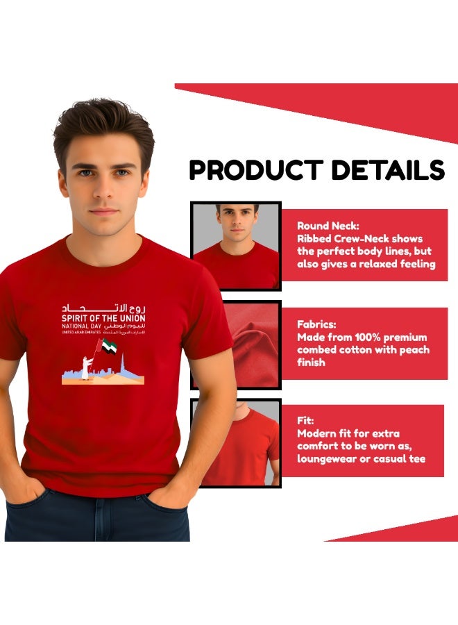 PRINTSHOP4ME UAE Men's Round Neck T-Shirt For Celebrating National Day Printed Adult T shirt Perfect For National Holidays And Festive Events National Day Casual Wear For Men - Image 4