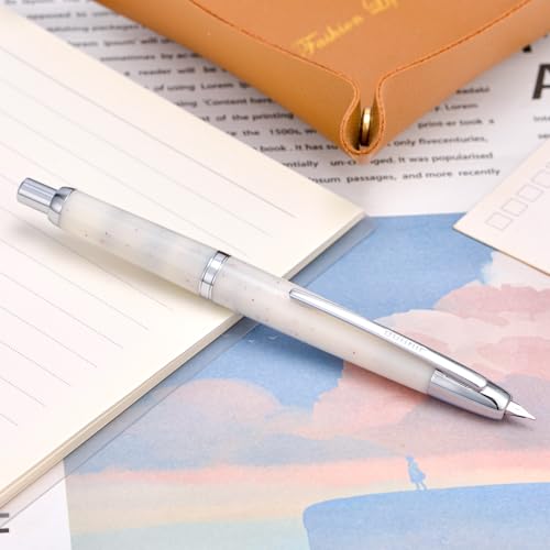 erofa Jinhao 20 Press Retractable Fountain Pen Fine Nib with Converter Resin Writing Gift Pen, White Snow with Silver Clip - Image 4