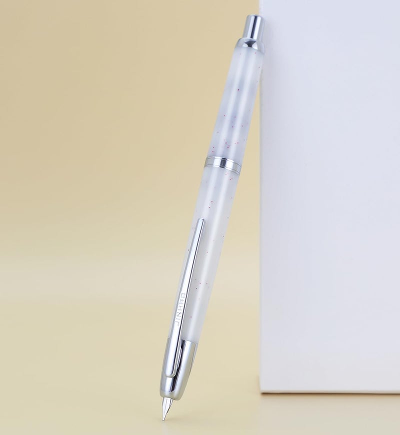 erofa Jinhao 20 Press Retractable Fountain Pen Fine Nib with Converter Resin Writing Gift Pen, White Snow with Silver Clip - Image 2