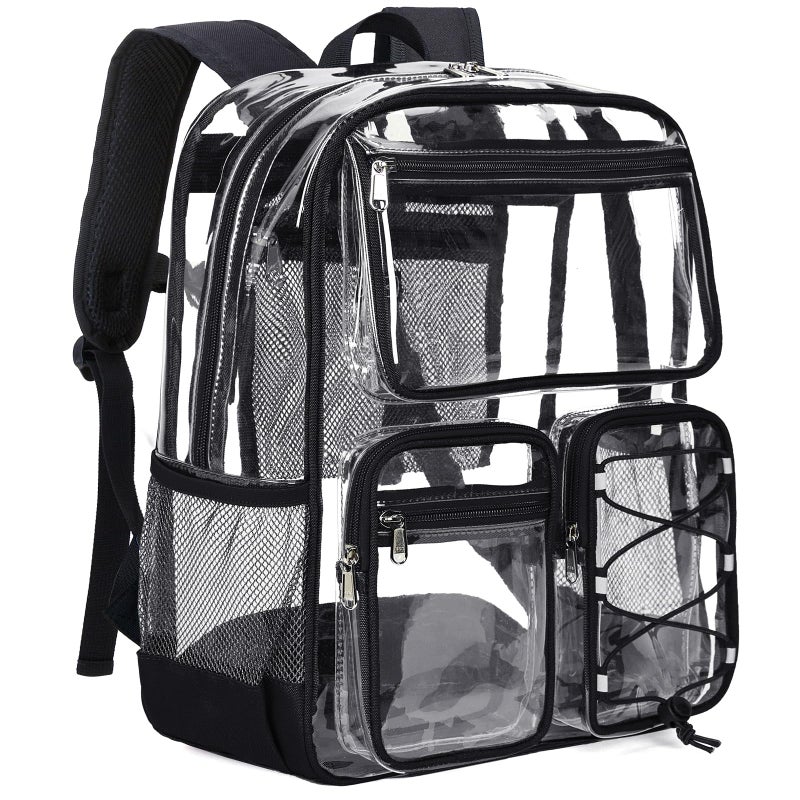 Vorspack Clear Backpack for School - Heavy Duty Clear Bookbag for Girls Boys Large Multi-Pocket See Through Backpacks for Teens, Travel, Work, Festival - Black - Image 1