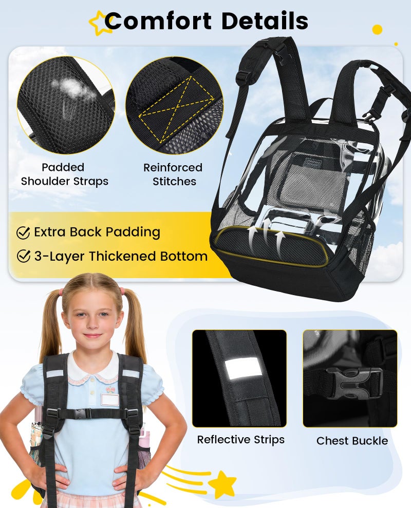 Vorspack Clear Backpack for School - Heavy Duty Clear Bookbag for Girls Boys Large Multi-Pocket See Through Backpacks for Teens, Travel, Work, Festival - Black - Image 4