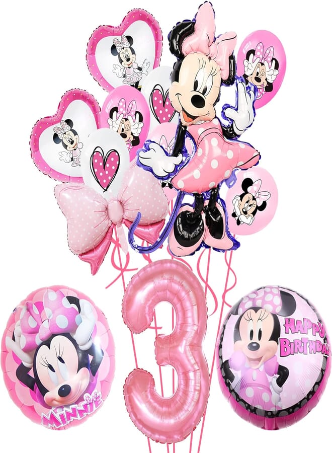 Minnie Party balloons, 13 Pcs Minnie Party Decorations, 3th Birthday Party Decorations Balloons for Boys and Girls (3th)