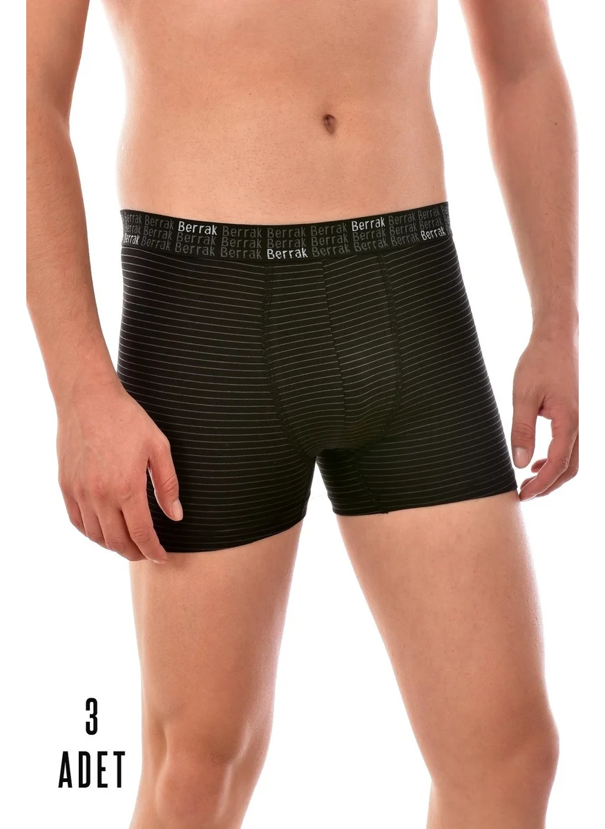 بيراك Clear 3 Pieces Clear Striped Lycra Men's Boxer Black 4475