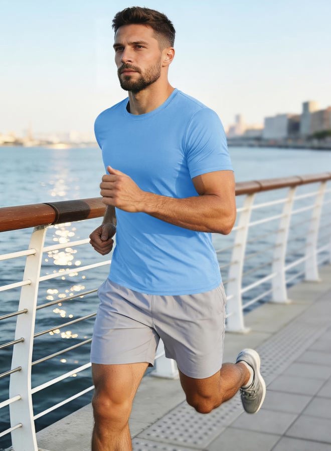 MAGCOMSEN Dry Fit Shirts Men Workout Performance Shirts Rash Guards Shirts Moisture Wicking Running T-Shirt Outdoor Hiking Top Tee Sky Blue - Image 3