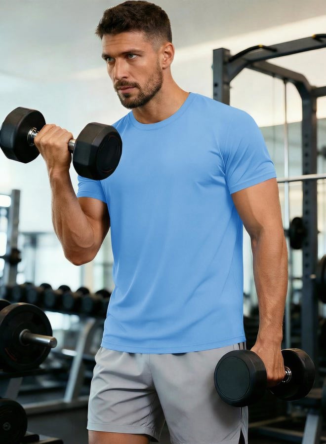 MAGCOMSEN Dry Fit Shirts Men Workout Performance Shirts Rash Guards Shirts Moisture Wicking Running T-Shirt Outdoor Hiking Top Tee Sky Blue - Image 2
