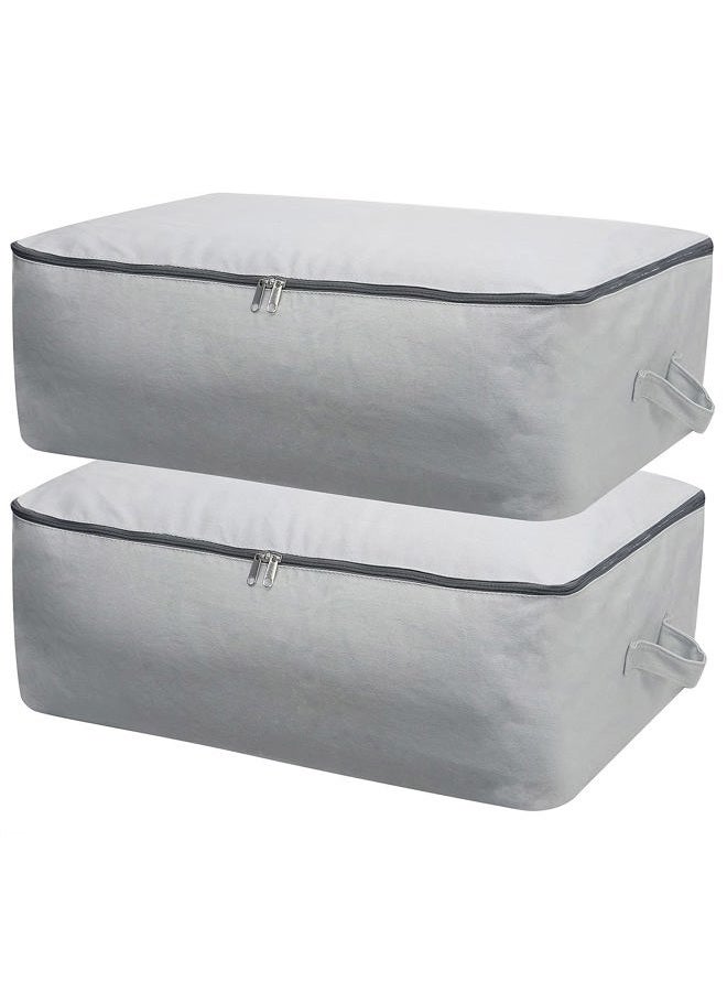 Omygarden 2PCS Durable Cotton Canvas, Soft Space Save Storage Bag Wardrobe Organizer with Handle & Zipper for Beddings, Comforters, Pillows, Blankets, Clothes, 25.6×18.5×8.7inch, Light Gray - Image 1