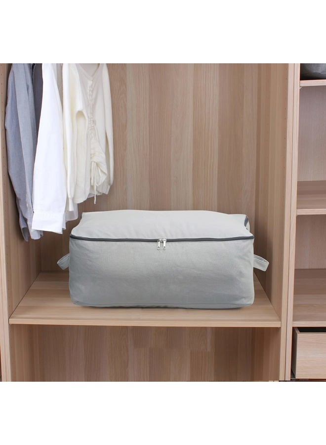 Omygarden 2PCS Durable Cotton Canvas, Soft Space Save Storage Bag Wardrobe Organizer with Handle & Zipper for Beddings, Comforters, Pillows, Blankets, Clothes, 25.6×18.5×8.7inch, Light Gray - Image 5