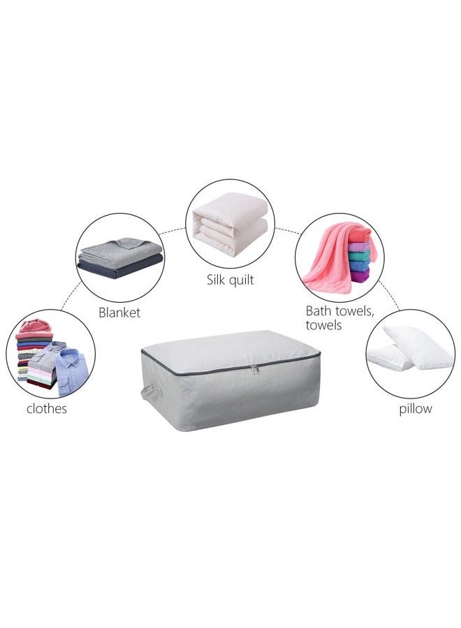 Omygarden 2PCS Durable Cotton Canvas, Soft Space Save Storage Bag Wardrobe Organizer with Handle & Zipper for Beddings, Comforters, Pillows, Blankets, Clothes, 25.6×18.5×8.7inch, Light Gray - Image 4