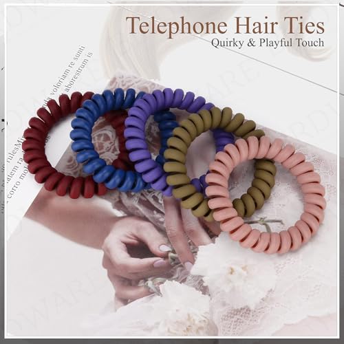 BIRDWARE Rainbow Pack of 10 Colorful Telephone Wire Spiral Hair Ties Elastic hair bands, No-Crease Bands for Kids and Women - Image 3