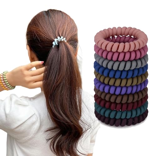 BIRDWARE Rainbow Pack of 10 Colorful Telephone Wire Spiral Hair Ties Elastic hair bands, No-Crease Bands for Kids and Women - Image 1