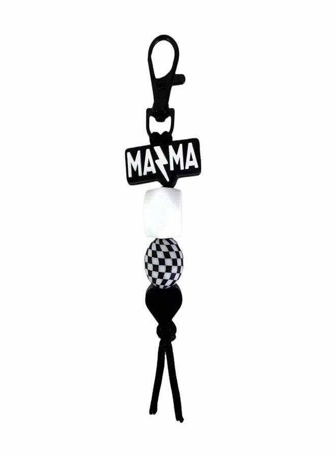 Lemua Black Mom Keychain Silicone Beaded Mama Keychain Checkered Accessories for Women Mom Mama Gifts - Image 1